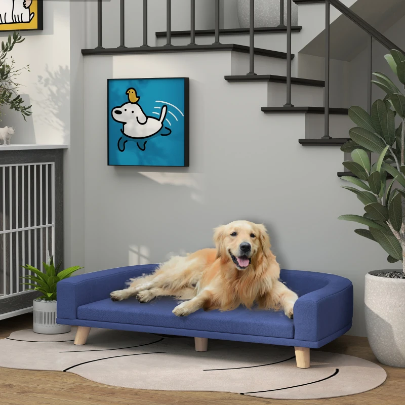PawHut Dog Sofa Couch Bed with Washable Cushion for Large Dogs, Cats, Blue