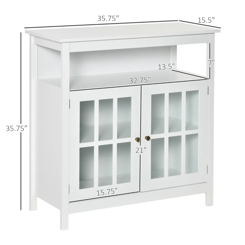 HOMCOM Sideboard Buffet Cabinet with Open Shelf, Glass Doors and Adjustable Shelf, Accent Cabinet for Kitchen, Living Room, White