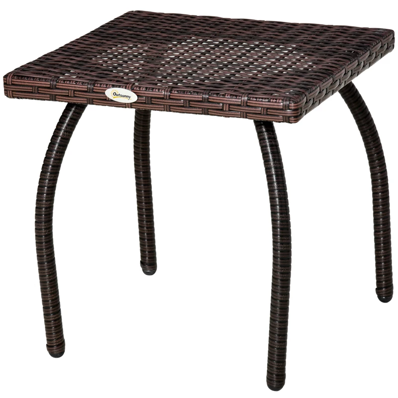 Outsunny Outdoor PE Wicker Side Table, Small Square Rattan End Table, All-Weather Material Coffee Table for Garden, Balcony, Backyard, Brown