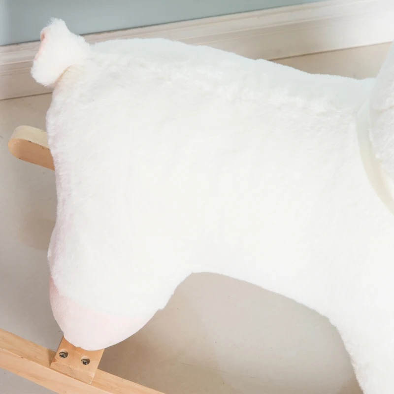 Qaba Lamb Rocking Horse Sheep, Nursery Stuffed Animal Ride On Rocker for Kids, Wooden Plush, White
