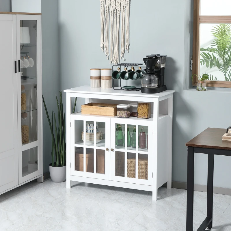 HOMCOM Sideboard Buffet Cabinet with Open Shelf, Glass Doors and Adjustable Shelf, Accent Cabinet for Kitchen, Living Room, White