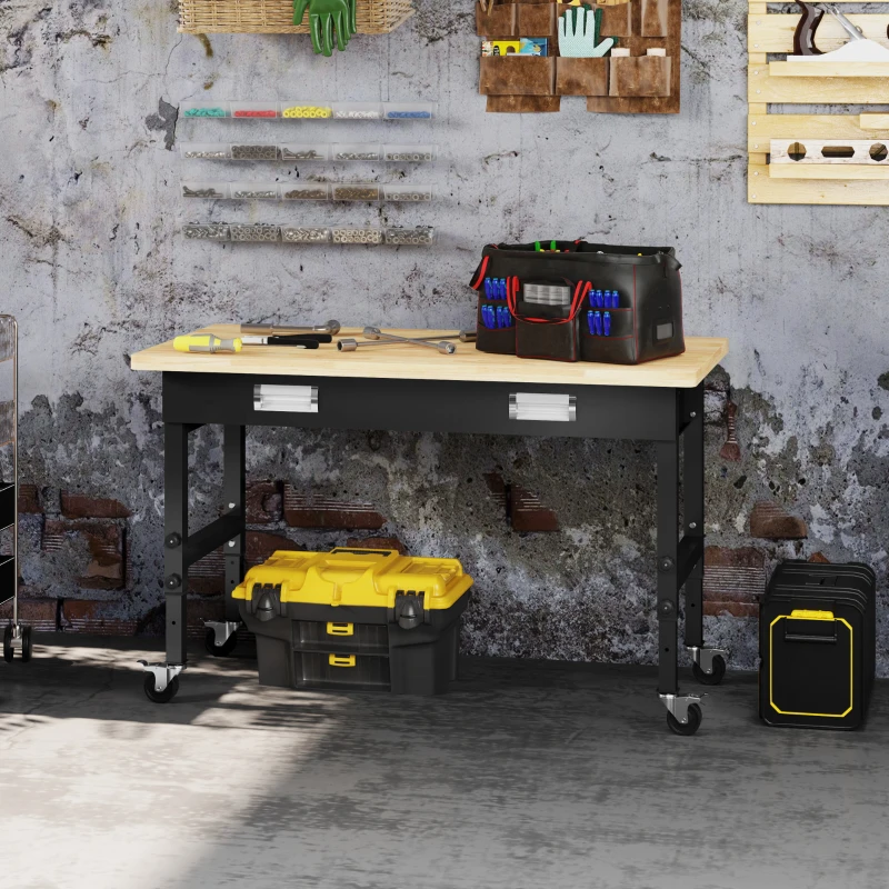 HOMCOM 47" Work Bench with Drawer with Drawer, Black/Natural