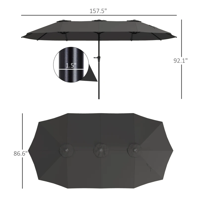 Outsunny 13 ft. Extra Large Patio Umbrella with Easy Crank Handle, Vents for Outdoor, Patio, UPF30+, Dark Gray