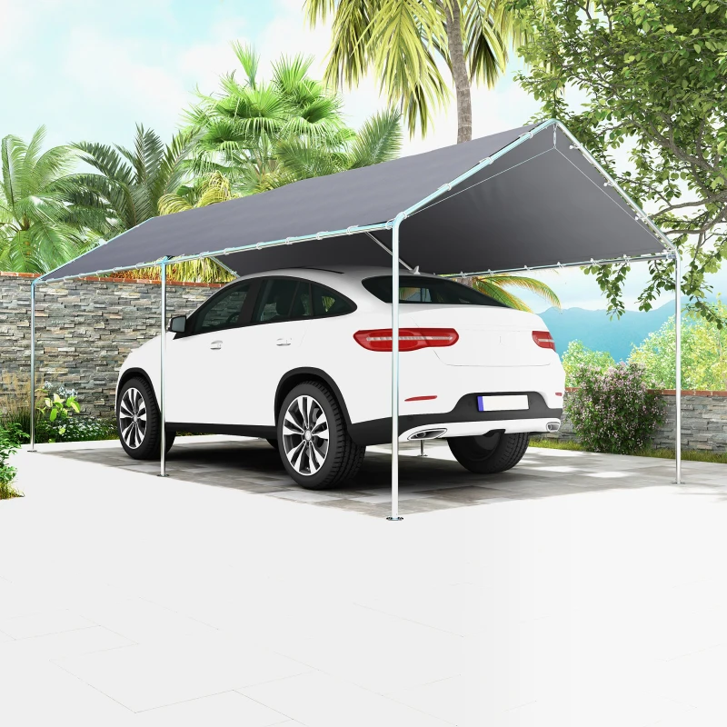 Outsunny 9.6' x 19.5' Carport Heavy Duty Galvanized Car Canopy w/ Included Anchor Kit, 3 Reinforced Steel Cables, Gray(m-10)