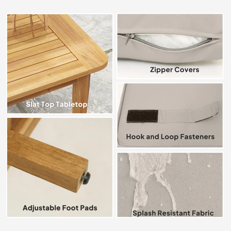 Outsunny 4 Pieces Acacia Wood Patio Furniture Set, Outdoor Sofa Conversation Set w/ Thickened Cushions for Backyard Garden, Teak