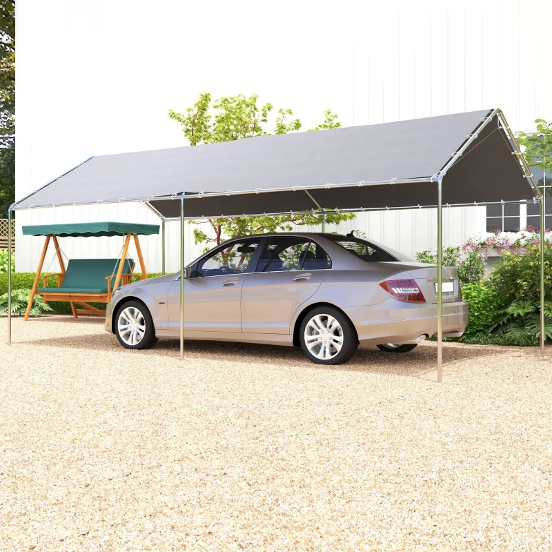 Outsunny 9.6' x 19.5' Carport Heavy Duty Galvanized Car Canopy w/ Included Anchor Kit, 3 Reinforced Steel Cables, Gray(m-2)