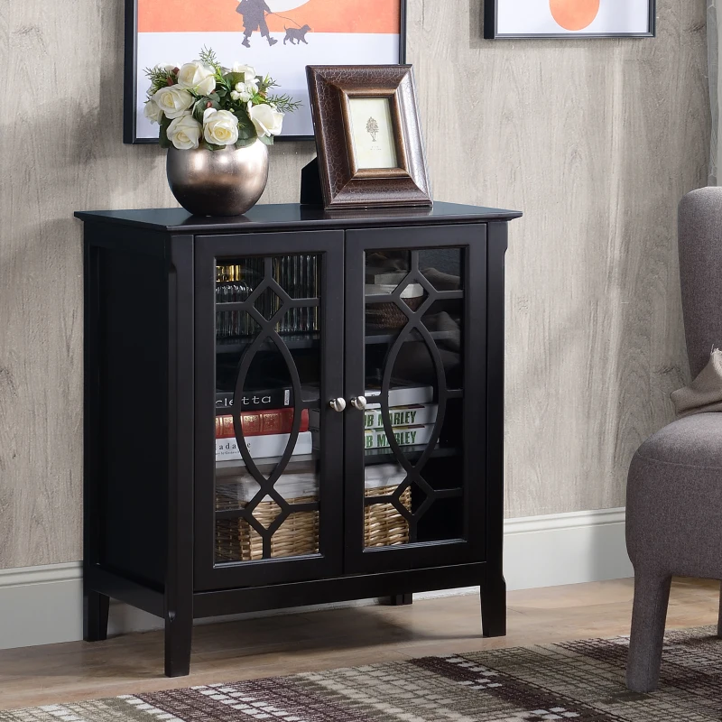 HOMCOM Sideboard Buffet Cabinet, Kitchen Storage Cabinet, Double Glass Door Accent Cabinet with Adjustable Shelves, Espresso