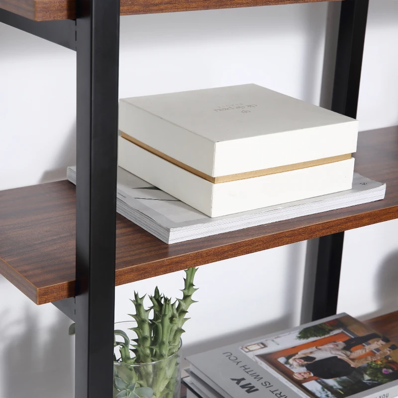 HOMCOM 5 Tier Versatile L-Shaped Computer Desk, Writing Table with Display Shelves and Metal Frame, Space-Saving for Study, Home Office, Walnut