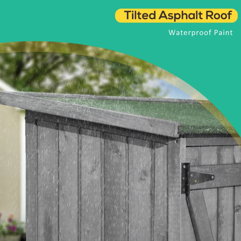 Outsunny Outdoor Storage Cabinet Wooden Garden Shed Utility Tool Organizer with Waterproof Asphalt Rood, Lockable Doors, 3 Tier Shelves for Lawn, Backyard, Gray