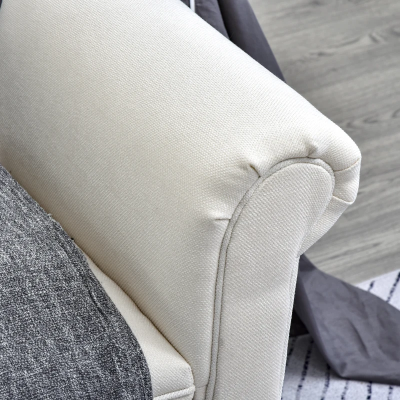 HOMCOM 52" End of Bed Bench, Linen Upholstered Ottoman Bench, Bedroom Entryway Bench With Armrests, Cream White