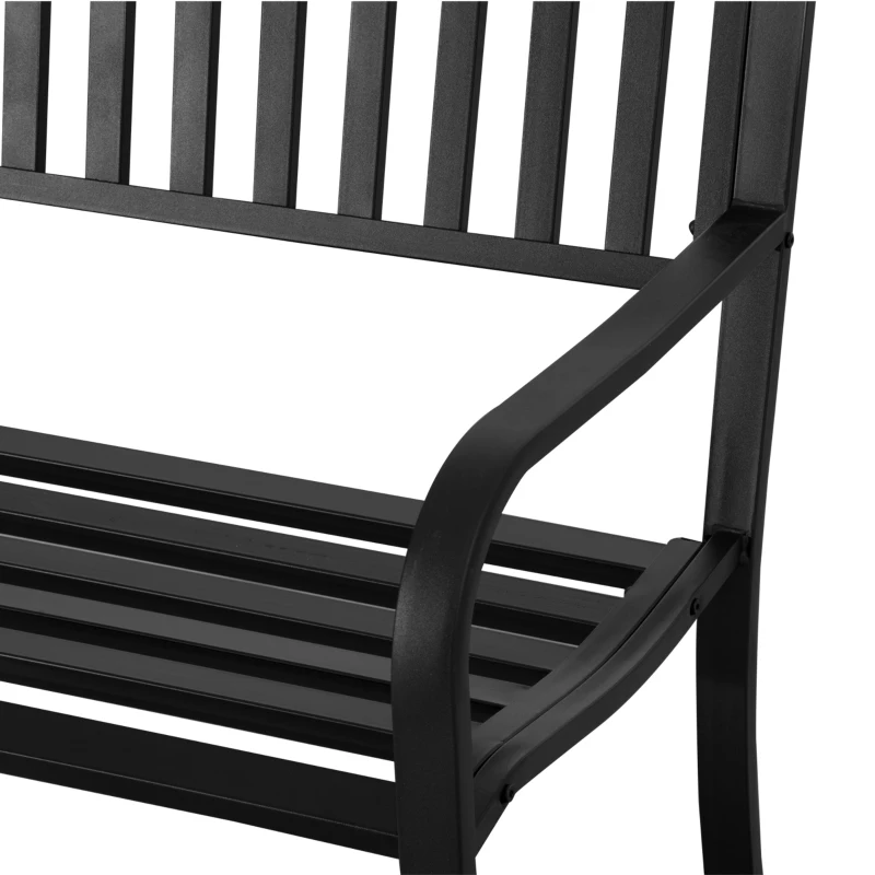 Outsunny 50" Outdoor Garden Bench, Patio Bench with Slatted Seat, Metal Porch Bench for Backyard, Poolside, Lawn, Black