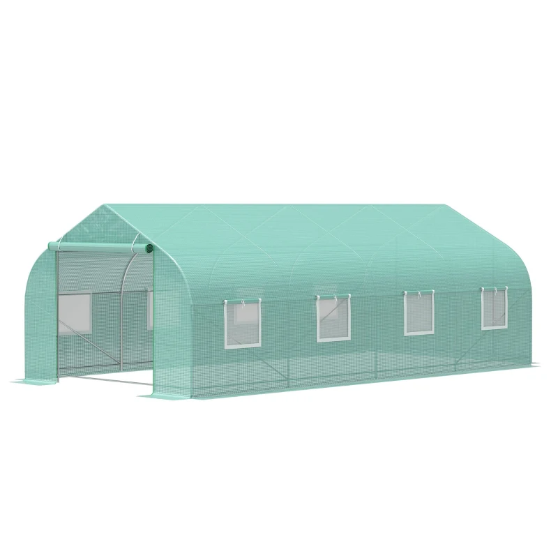 Outsunny 20' x 10' x 7' Outdoor Walk-in Greenhouse, Tunnel Green House with Roll-up Windows, Zippered Door, PE Cover, Heavy Duty Steel Frame, Green