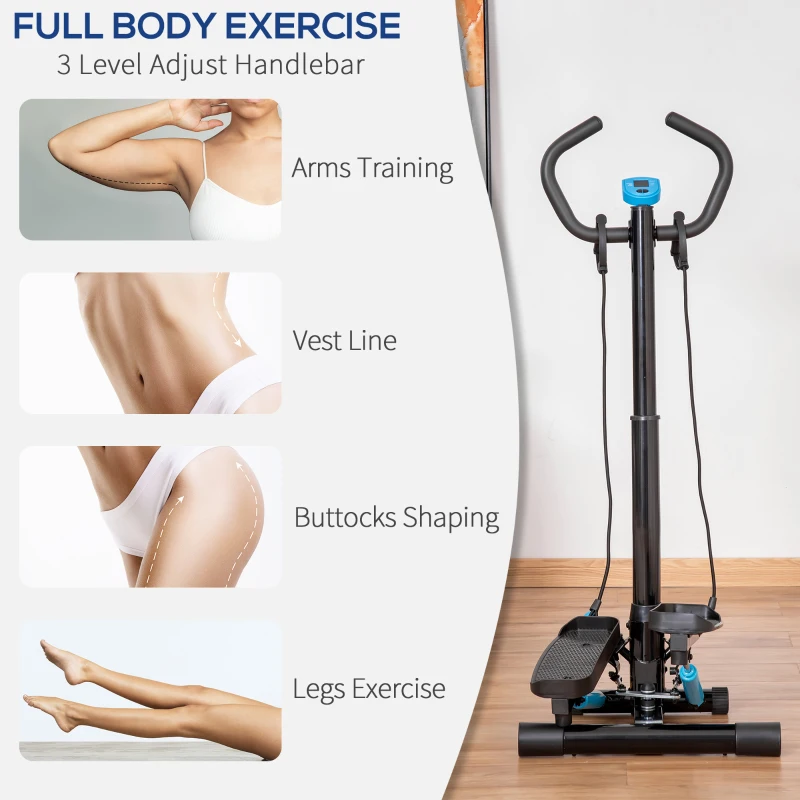 Soozier Twist Stepper Machine with Resistance Bands, Adjustable Workout Fitness Equipment with Handle Bar and LCD Display for Home Gym Exercise