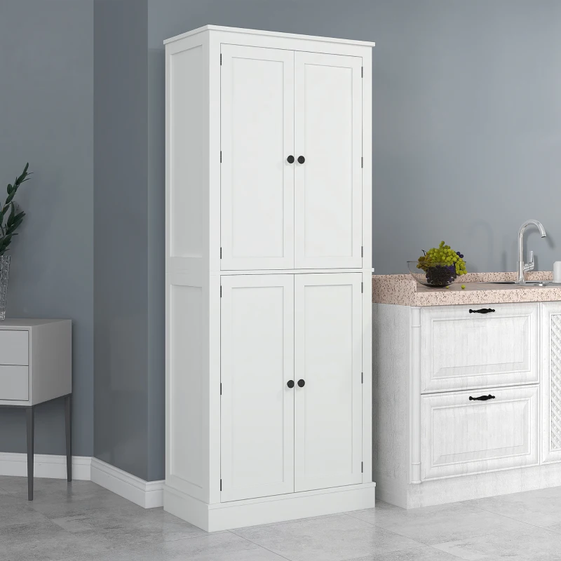HOMCOM 72" Kitchen Pantry, Modern 4-Door Kitchen Storage Cabinet with Inside Drawer, Hanging Door Shelves, 5-tier Shelving and Adjustable Shelf, White