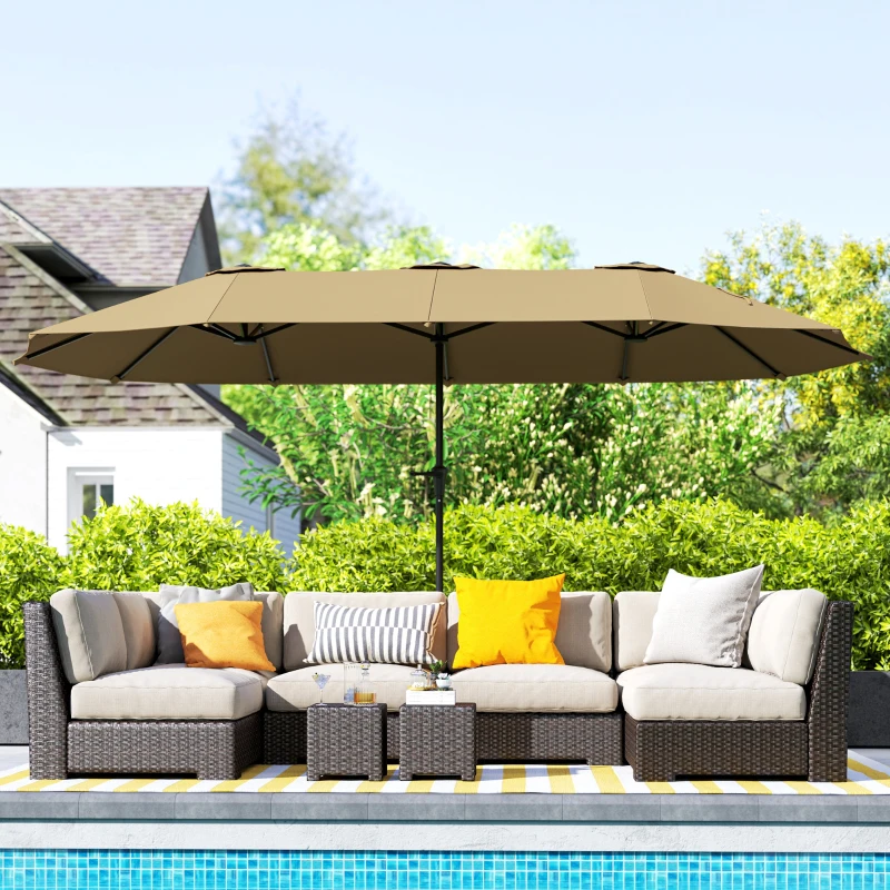 Outsunny 13 ft. Extra Large Patio Umbrella with Easy Crank Handle, Vents for Outdoor, Patio, UPF30+, Coffee