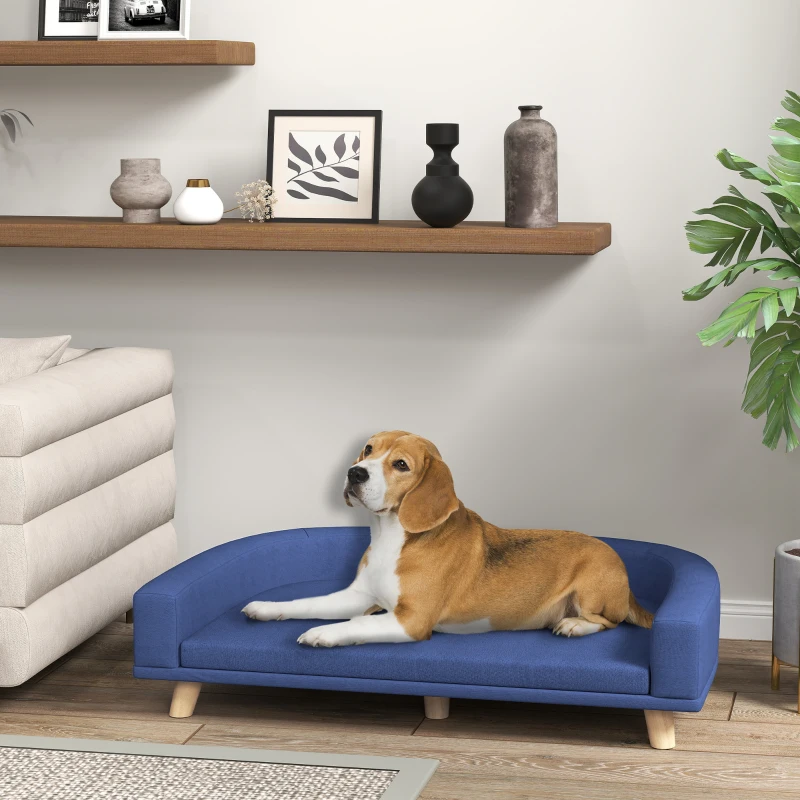 PawHut Dog Sofa Couch Bed with Washable Cushion for Large Dogs, Cats, Blue