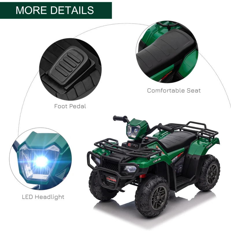 Aosom 12V Electric Toy Car with Forward Backward Function, Music, LED Headlights, for Ages 3-5 Years, Green