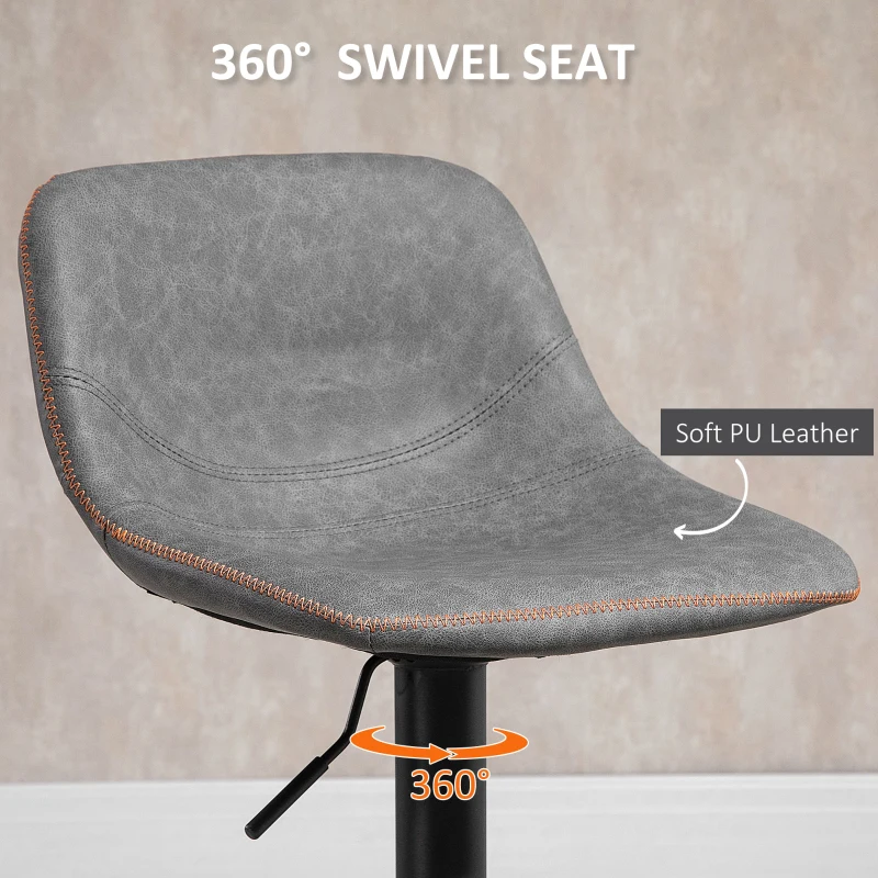 HOMCOM Adjustable Bar Stools, Swivel Bar Height Chairs Barstools Padded with Back for Kitchen, Counter, and Home Bar, Set of 2, Gray