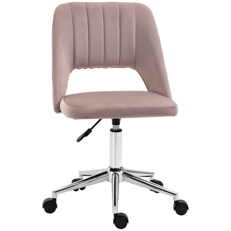 Vinsetto Modern Mid Back Office Chair with Velvet Fabric, Swivel Computer Armless Desk Chair with Hollow Back Design for Home Office, Pink