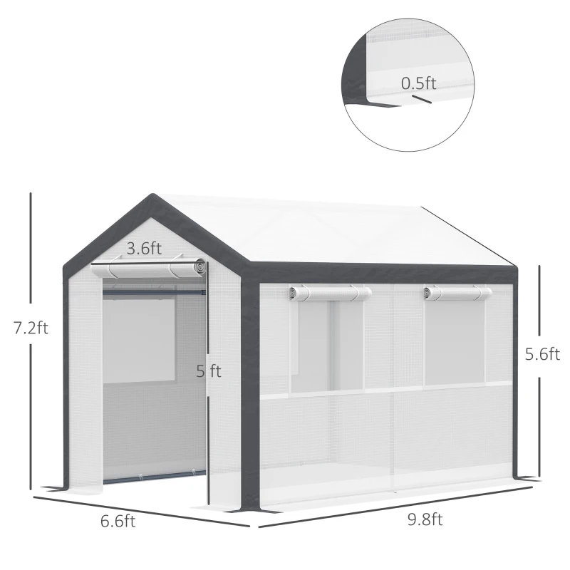 Outsunny 10' x 7' x 7' Greenhouse, Walk-in Outdoor Tunnel Green House with PE Cover, Steel Frame, 2 Roll-Up Zipper Doors & 4 Windows for Flowers, Vegetables, Tropical Plants, White
