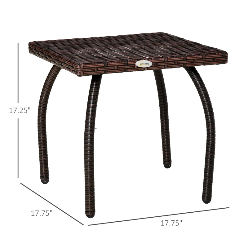 Outsunny Outdoor PE Wicker Side Table, Small Square Rattan End Table, All-Weather Material Coffee Table for Garden, Balcony, Backyard, Brown