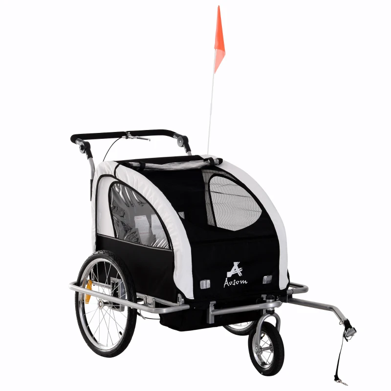 Aosom Elite 360 Swivel Bike Trailer for Kids Double Child Two-Wheel Bicycle Cargo Trailer With 2 Security Harnesses, White