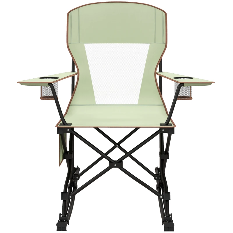 Outsunny Outdoor Rocking Chair Folding Camping Chair Portable Rocker with Armrests, Side Cup Holders, & Carry Bag, Green