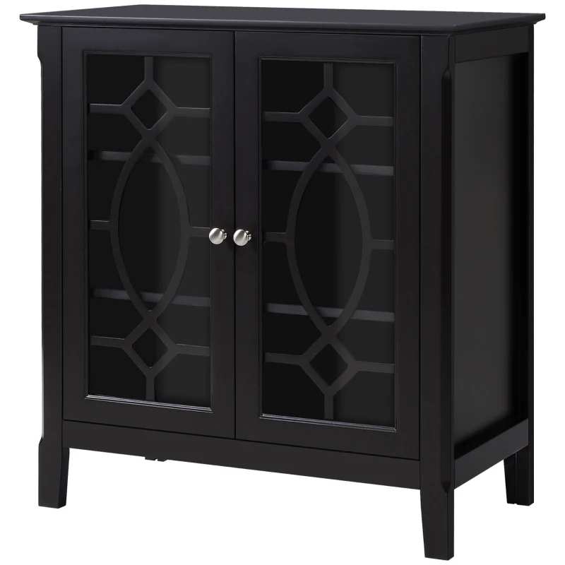 HOMCOM Sideboard Buffet Cabinet, Kitchen Storage Cabinet, Double Glass Door Accent Cabinet with Adjustable Shelves, Espresso