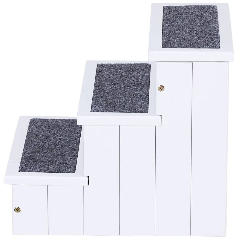 PawHut 3 Step Wooden Carpeted Non Slip Pet Stairs Ramp for Cats and Small Dogs - White