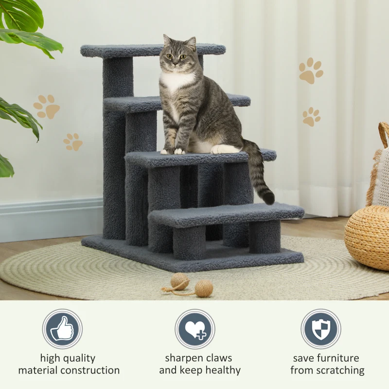 PawHut 25" 4-Step Multi-Level Carpeted Cat Scratching Post Pet Stairs, Gray