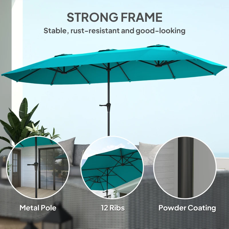 Outsunny 13 ft. Extra Large Patio Umbrella with Easy Crank Handle, Vents for Outdoor, Patio, UPF30+, Navy Blue
