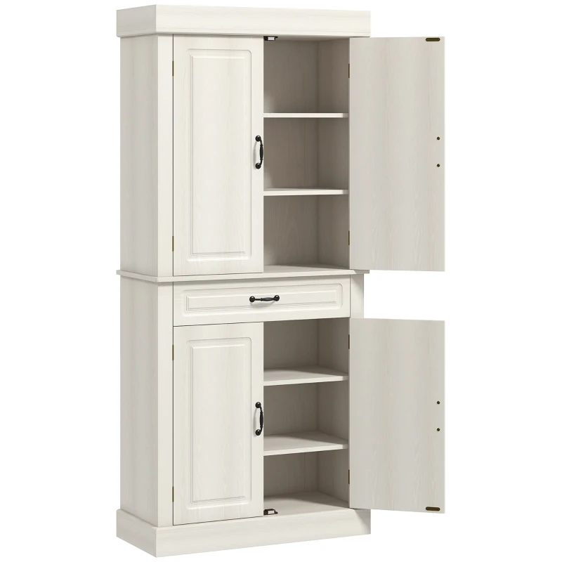 HOMCOM 71" Freestanding Kitchen Pantry Cabinet, Tall Storage Cabinet with 4 Doors and Drawer for Dining Room, White