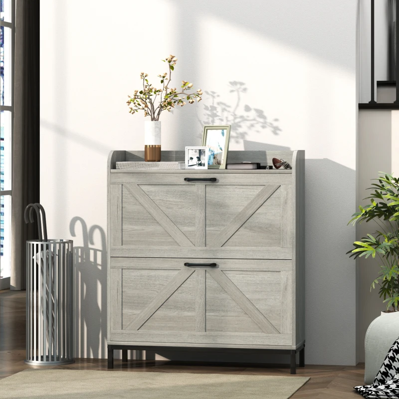 HOMCOM Shoe Cabinet Organizer with 2 Flip Drawers, Legs, Narrow Shoe Storage Cabinet for Entryway, Hallway, Light Gray