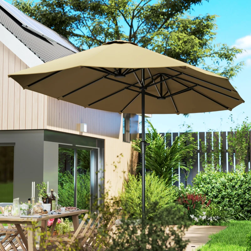 Outsunny 13 ft. Extra Large Patio Umbrella with Easy Crank Handle, Vents for Outdoor, Patio, UPF30+, Coffee