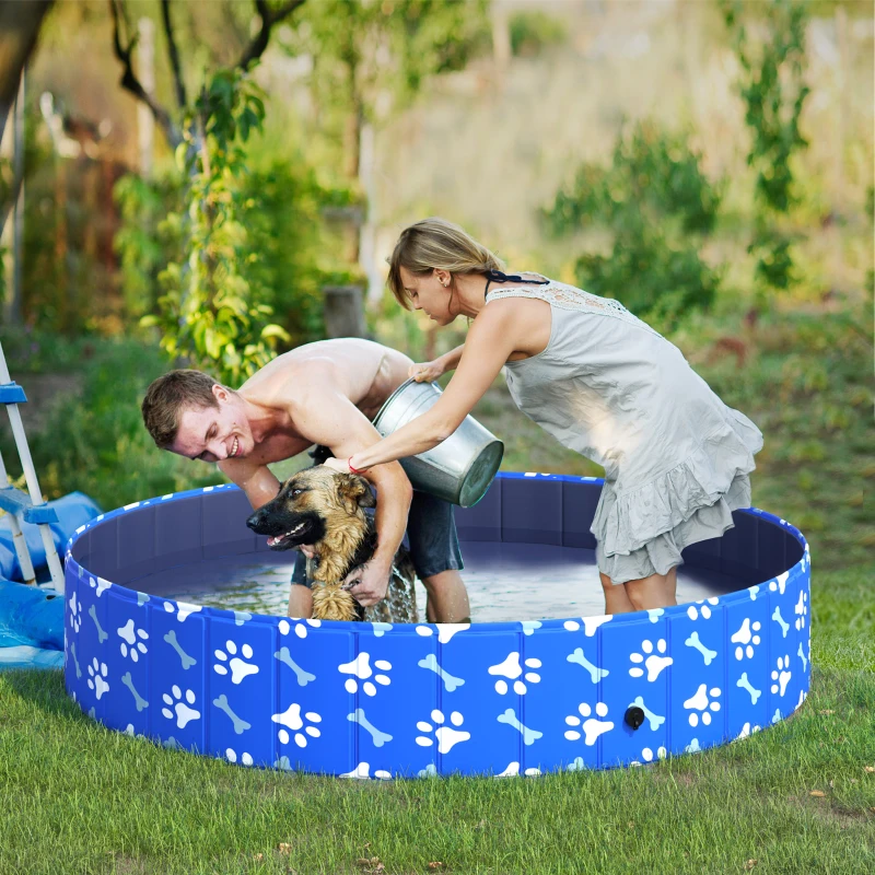 PawHut Foldable Pet Swimming Pool, Portable Dog Bathing Tub, 12" x 63" Plastic Large Dog Pool for Outdoor Dogs and Cats, Blue