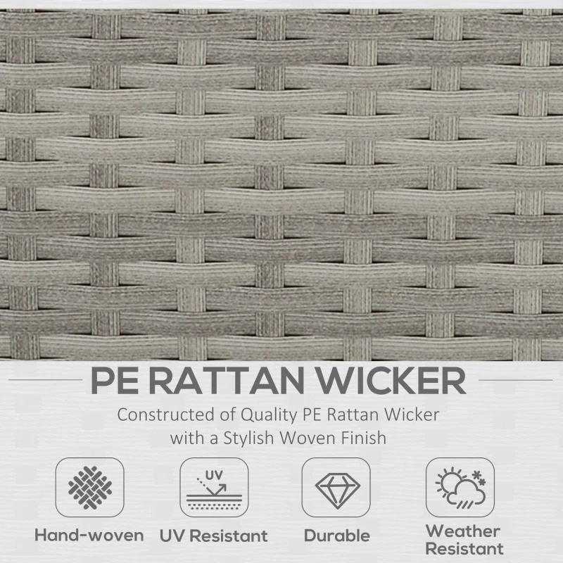 Outsunny Patio Dining Set, PE Rattan Furniture w/ 2 Chairs, Cushions & 3-Seat Sofa, Woodgrain Slatted Dinner Table, Mixed Gray