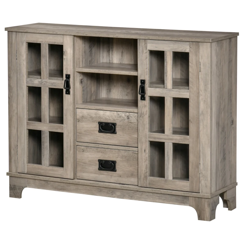 HOMCOM Sideboard Buffet Cabinet with Glass Door, Coffee Bar Cabinet with Storage Drawers & Adjustable Shelves for Kitchen, Living Room, Gray