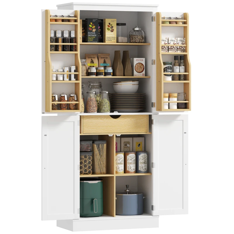 HOMCOM 72" Kitchen Pantry Storage Cabinet, Modern Tall Kitchen Cabinet with 5-tier Storage Shelving, 8 Spice Racks, Drawer