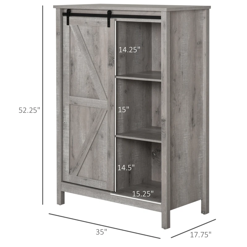 HOMCOM Farmhouse Accent Cabinet, Kitchen Cupboard Storage Cabinet with Barn Door and Adjustable Shelf, Gray Oak