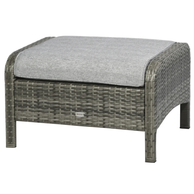 Outsunny 5 Pieces Rattan Wicker Lounge Chair Outdoor Patio Conversation Set with 2 Cushioned Chairs, 2 Ottomans and Tempered Glass Top Coffee Table, Gray/Light Gray