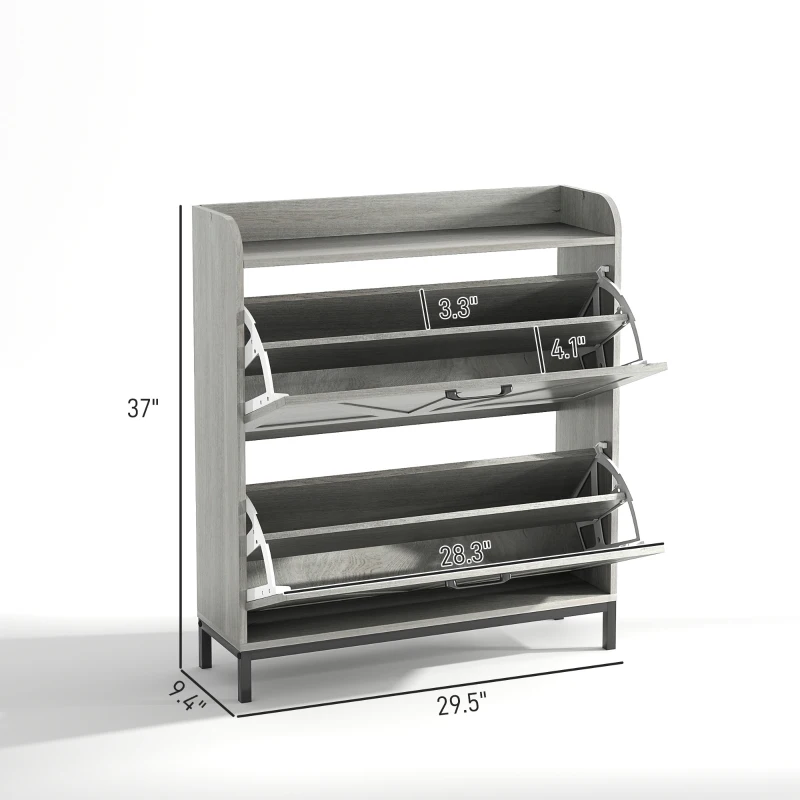 HOMCOM Shoe Cabinet Organizer with 2 Flip Drawers, Legs, Narrow Shoe Storage Cabinet for Entryway, Hallway, Light Gray