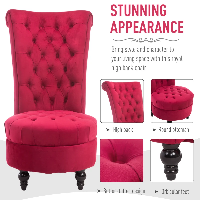 HOMCOM Retro High Back Armless Royal Accent Chair Fabric Upholstered Tufted Seat for Living Room, Dining Room and Bedroom, Crimson Red