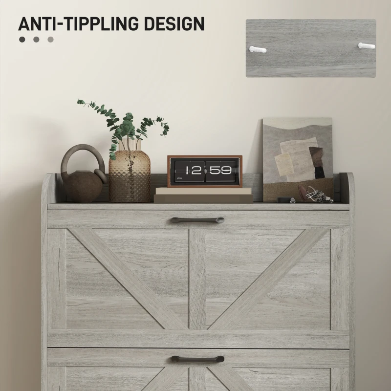 HOMCOM Shoe Cabinet Organizer with 2 Flip Drawers, Legs, Narrow Shoe Storage Cabinet for Entryway, Hallway, Light Gray