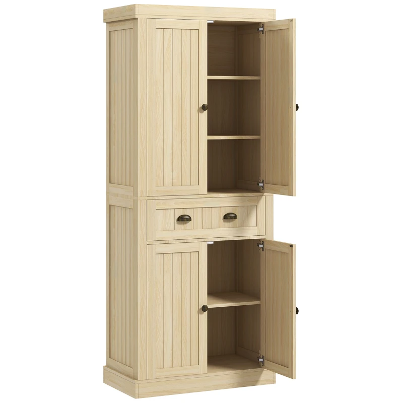 HOMCOM 72" Kitchen Cabinet, Kitchen Pantry Cabinet with 4 Doors, 2 Adjustable Shelves and Drawer, Nature Wood