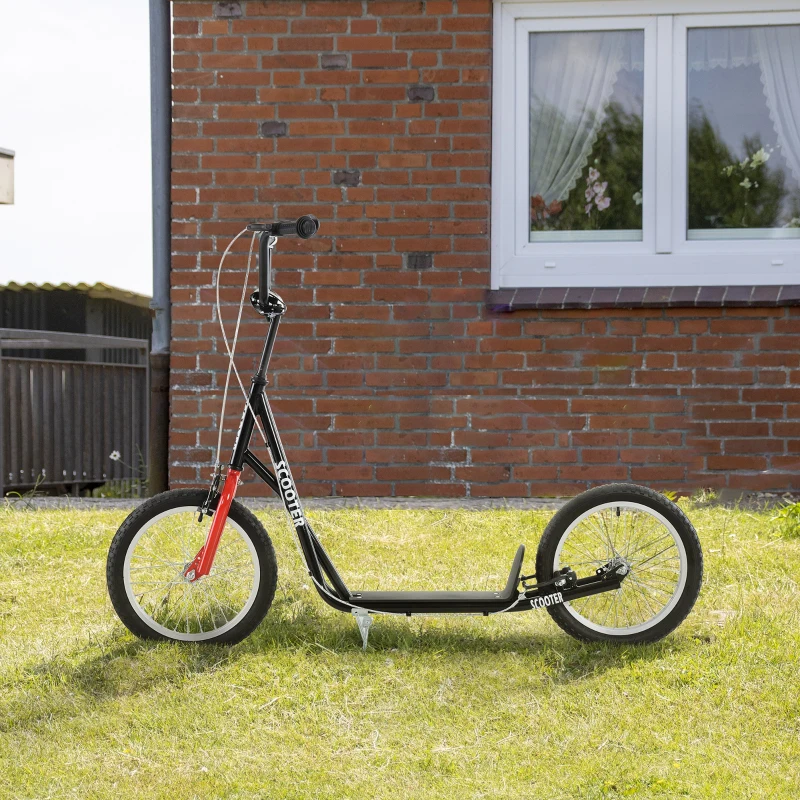 Aosom Youth Scooter Kick Scooter for Kids 5+, Max Load 220 LBS., with Adjustable Handlebar, 16" Inflatable Wheels, Dual Brakes, Black