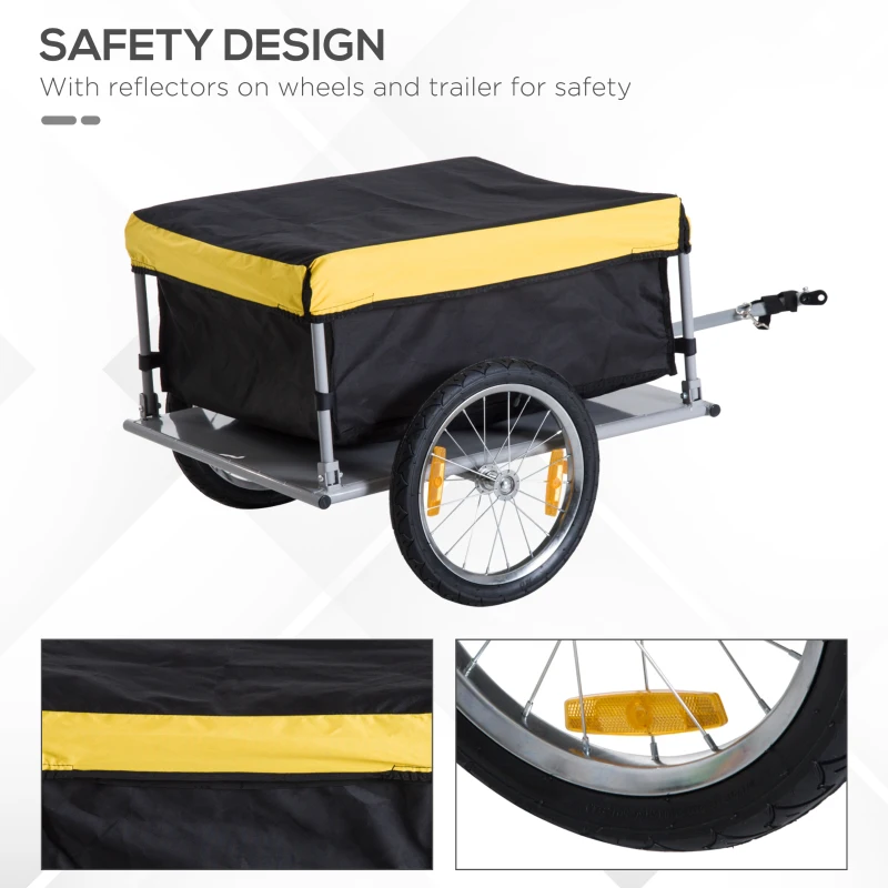 Aosom Bicycle Cargo Trailer, Two-Wheel Bike Luggage Wagon Trailer with Removable Cover, Fits 20" - 26" Bicycle Wheels, Yellow