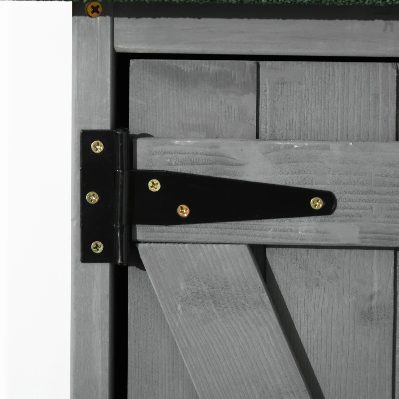 Outsunny Outdoor Storage Cabinet Wooden Garden Shed Utility Tool Organizer with Waterproof Asphalt Rood, Lockable Doors, 3 Tier Shelves for Lawn, Backyard, Gray