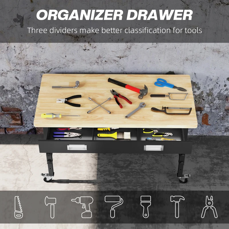 HOMCOM 47" Work Bench with Drawer with Drawer, Black/Natural