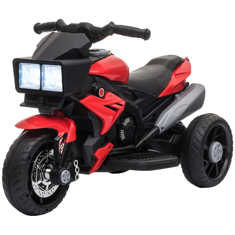 Aosom 6V Kids Motorcycle Toddler Ride-on Toy, High-Traction Battery-Operated Mini Electric Motorbike with Forward/Reverse Switch, Music, Headlights, Horn, Red