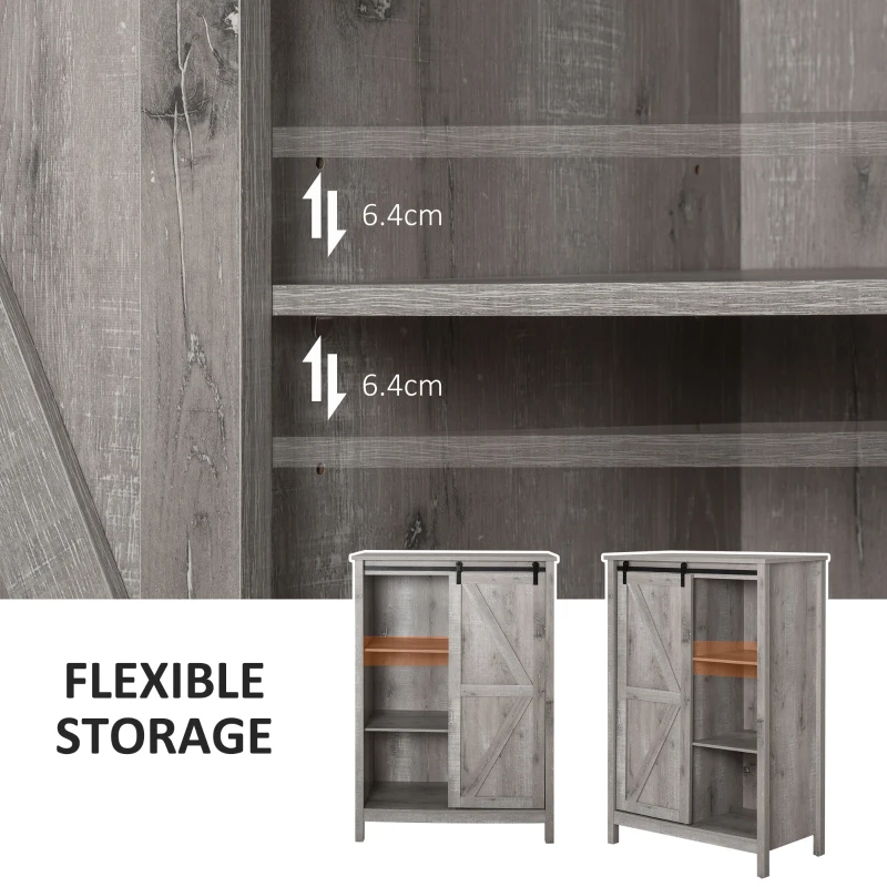 HOMCOM Farmhouse Accent Cabinet, Kitchen Cupboard Storage Cabinet with Barn Door and Adjustable Shelf, Gray Oak